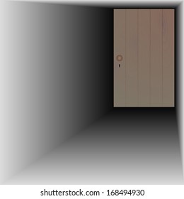 wooden door with wooden handle and keyhole