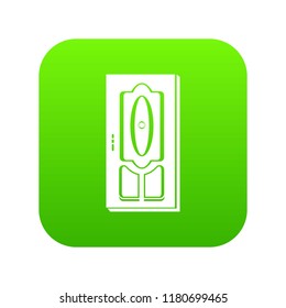 Wooden door icon green vector isolated on white background