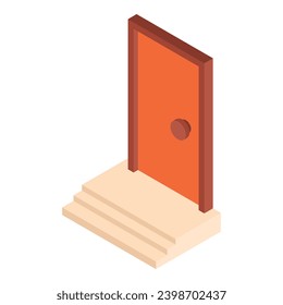 Wooden door icon isometric vector. Brown closed entrance door with threshold. Exterior, construction and repair concept