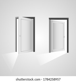 Wooden Door Icon Set.Opened and Closed door. 