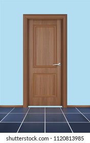 Wooden door , Interior apartment closed door , Realistic vector Illustration