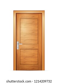 Wooden Door On A White Background. Vector Illustration.