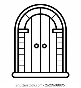 "Wooden Door Outline Icon – Vector Entry Symbol on White Background"