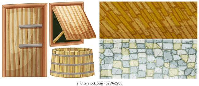 Wooden door and window set illustration