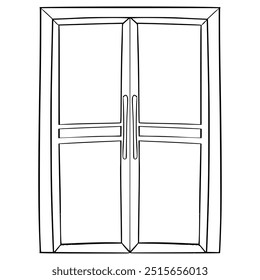 vetor de contorno desenhado à mão de ilustração de porta dupla de madeira