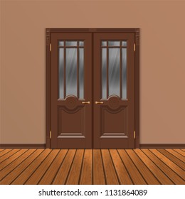 wooden double entrance door vector