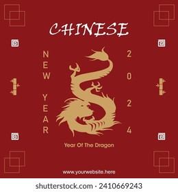 wooden dragon chinese new year 2024 template for instagram feed, web, banner