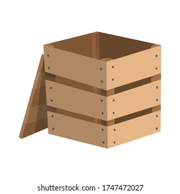 Wooden drawer. Box package. Transportation container or empty wood crate, cargo distribution pack