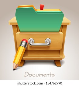 Wooden drawer illustration for documents icon