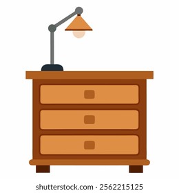 wooden drawer with lamp vector icon on white background