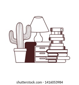 wooden drawer with stack of books in white background