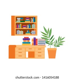 wooden drawer with stack of books in white background