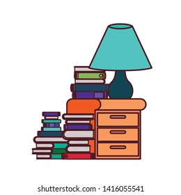 wooden drawer with stack of books in white background