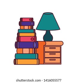 wooden drawer with stack of books in white background
