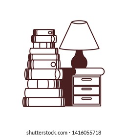 wooden drawer with stack of books in white background
