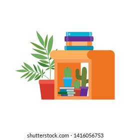 wooden drawer with stack of books in white background