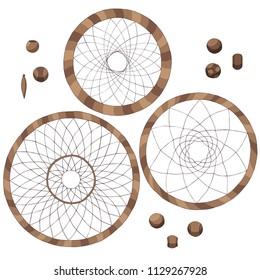 Wooden dreamcatcher,  beads, boho, mandala, isolated elements