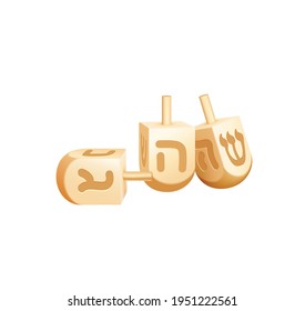 Wooden dreidels for hanukkah holiday on white background realistic vector illustration