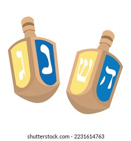 Wooden dreidels for Hanukkah on white background