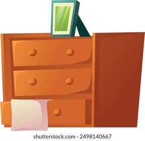 Wooden dresser cartoon icon. Chest of drawers furniture