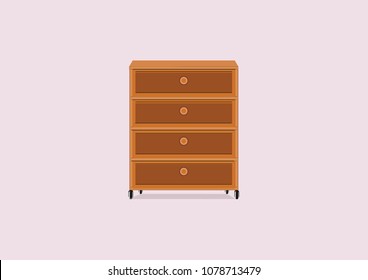 wooden dresser with drawers. Simple wooden nightstand. wheeled nightstand