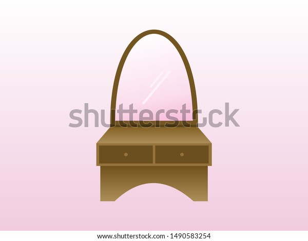 Wooden Dresser Large Mirrors Comfortable Grooming Stock Vector