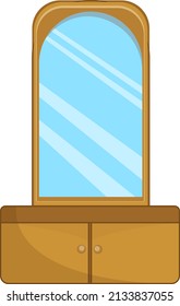 Wooden dressing mirror, illustration, vector on a white background.