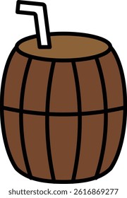 Wooden Drink Barrel with Straw Illustration