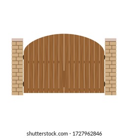 Wooden Driveway Gates. Wood door. Arch brick door. railing vector. Wall fence. House gate vector.