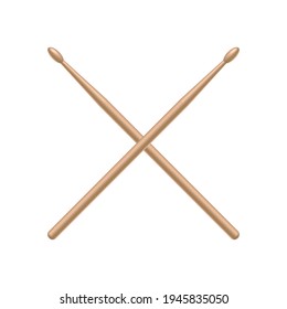 Wooden Drum Stick Crossed Realistic Vector Isolated on White