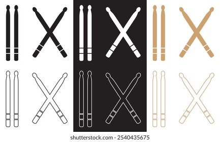 Wooden drumsticks isolated on white and black background. Vector illustration. EPS 10