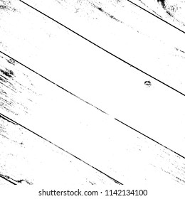 Wooden dry planks diagonal distressed overlay texture with knot. Grunge old wood black cover template. Weathered rural grainy timber backdrop. Aged dried board creative element. EPS10 vector.