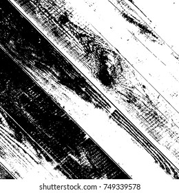 Wooden dry planks diagonal distressed overlay texture with knot. Grunge old wood black cover template. Weathered rural grainy timber backdrop. Aged dried board creative element. EPS10 vector.