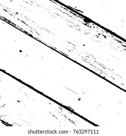 Wooden dry planks diagonal distressed overlay texture with knot. Grunge old wood black cover template. Weathered rural grainy timber backdrop. Aged dried board creative element. EPS10 vector.