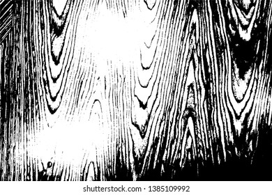 Wooden dry planks distressed overlay texture with knot. Grunge old wood black cover template. Weathered rural grainy timber backdrop. Aged dried board creative element. EPS10 vector.