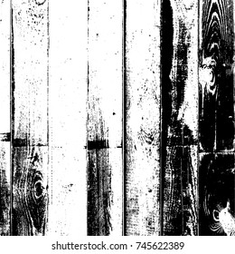 Wooden dry planks distressed overlay texture with knot. Grunge old wood black cover template. Weathered rural grainy timber backdrop. Aged dried board creative element. EPS10 vector.