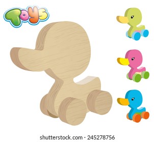 wooden duck on wheels childrens toy vector illustration