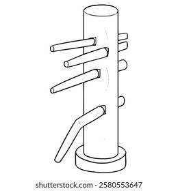 wooden dummy or mok yan jong illustration hand drawn outline vector