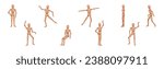 Wooden Dummy Toy and Man Statue Model with Joints Vector Set