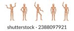 Wooden Dummy Toy and Man Statue Model with Joints Vector Set