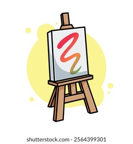 Wooden Easel with Blank Canvas with Paint Scratches Cartoon Icon Vector Illustration. Isolated background. Art supplies