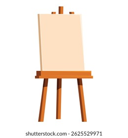 Wooden easel with a blank canvas is standing on a white background, perfect for showcasing art, creativity, and artistic endeavors