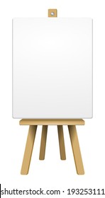 Wooden easel with blank canvas , vector art image illustration, isolated on white background