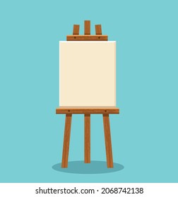 Wooden easel with blank canvas. vector illustration