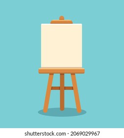 Wooden easel with blank canvas. vector illustration