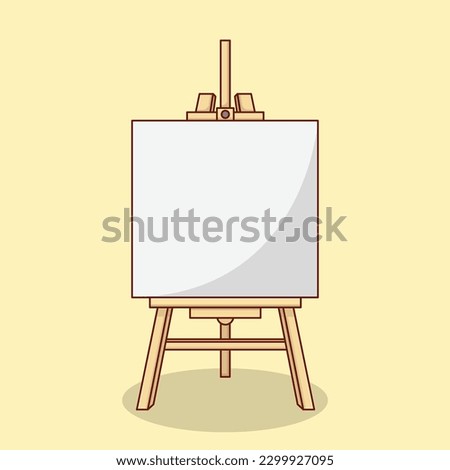 Wooden Easel with Blank Canvas Vector Icon Illustration with Outline for Design Element, Clip Art, Web, Landing page, Sticker, Banner. Flat Cartoon Style