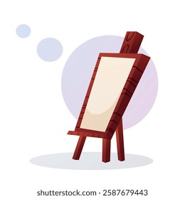 A wooden easel with a clean canvas, ready for painting or presentation. Vector graphic in a cartoon style.  
