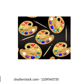 Wooden easel with a empty canvas, palette and brush