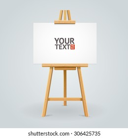 Wooden easel isolated on grey background with place for your text. Vector illustration