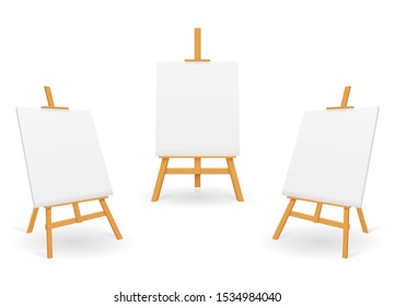 wooden easel for painting and drawing with a blank sheet of paper template for design vector illustration isolated on white background